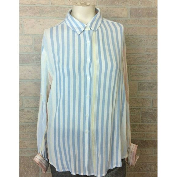 Umgee  Tops - Umgee USA Blue Orange Striped Blouse Top Medium